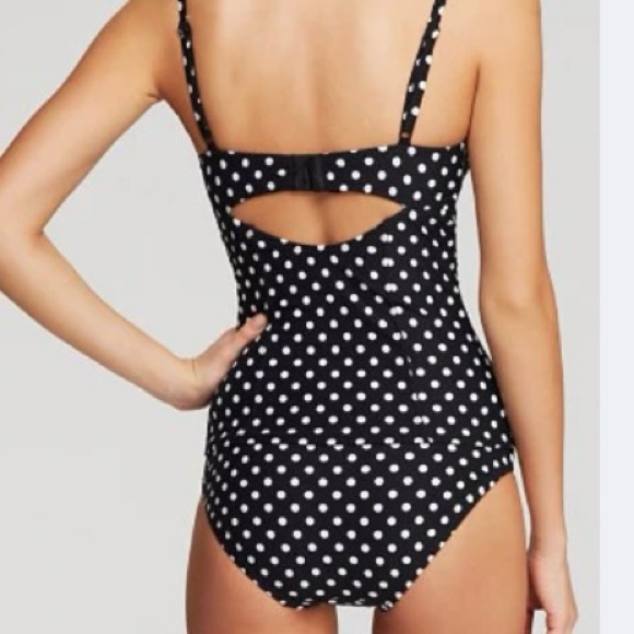 DKNY Swim Tankini 2 Piece Swimsuit Black and White Polka Dot Women’s Large - Picture 3 of 11